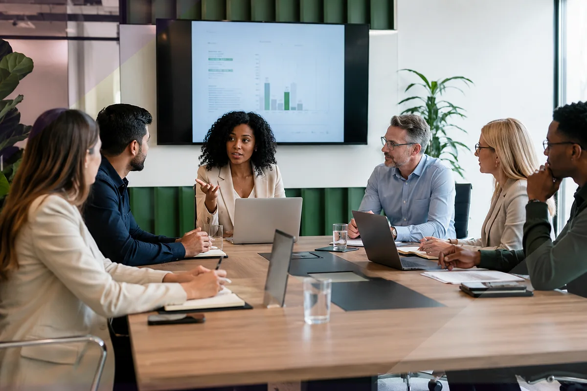 Professional team reviewing congress venue requirements