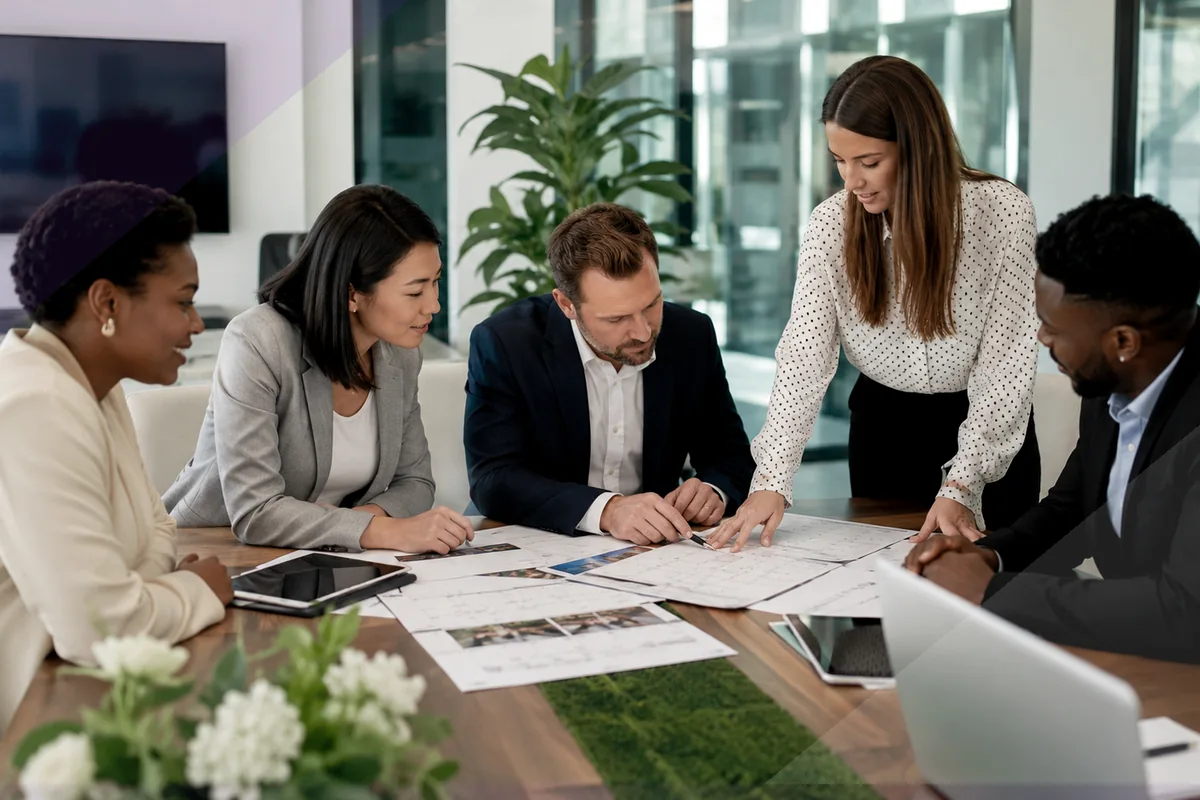 Business team comparing venue requirements