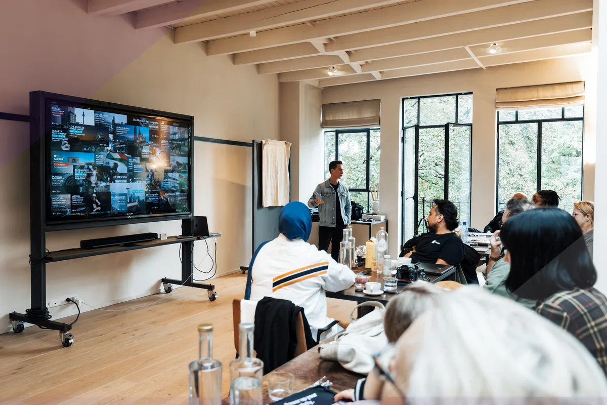 Professional team reviewing congress venue requirements